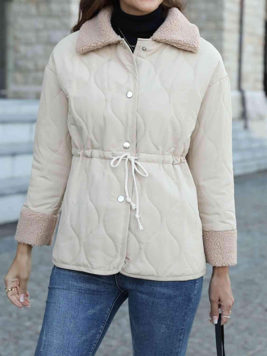 Snap Down Collared Jacket - Trendsi - Flyclothing LLC