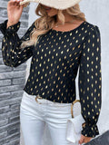 Printed Round Neck Flounce Sleeve Blouse - Trendsi - Flyclothing LLC
