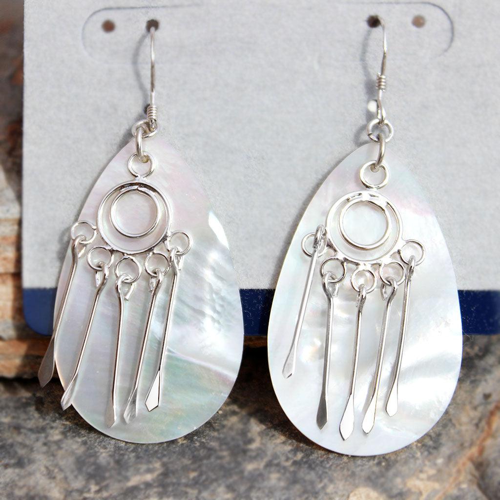 Alamode Rhodium Plating Sterling Silver 925 Earrings with Natural Shell - Flyclothing LLC
