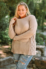 Plus Size Waffle-Knit Spliced Lace Top - Flyclothing LLC