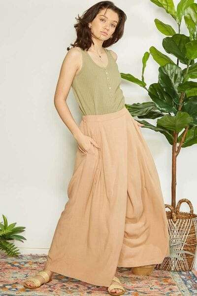 Mittoshop Wrap Pleating Detail Wide Leg Pants - Trendsi - Flyclothing LLC