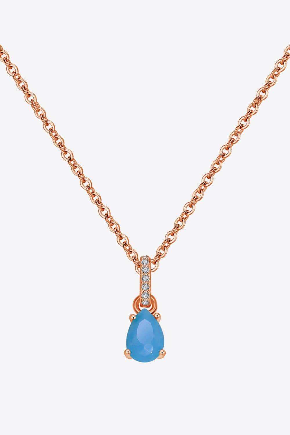 Teardrop Turquoise 4-Prong Pendant Necklace - Trendsi - Flyclothing LLC