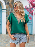 V-Neck Cuffed Blouse - Trendsi - Flyclothing LLC