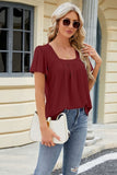 Eyelet Square Neck Short Sleeve T-Shirt - Trendsi