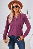 Notched Button Detail Long Sleeve T-Shirt - Trendsi - Flyclothing LLC