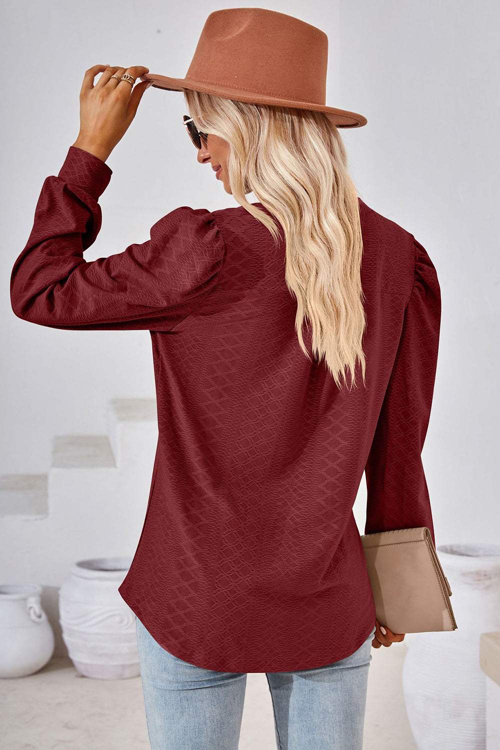 Notched Long Sleeve T-Shirt - Trendsi - Flyclothing LLC