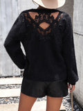 Lace Detail Cutout Long Sleeve Pullover Sweater - Trendsi