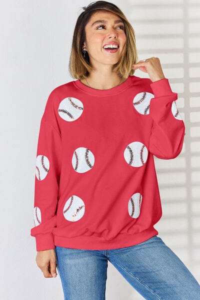 Sequin Ball Round Neck Dropped Shoulder Sweatshirt - Trendsi - Flyclothing LLC