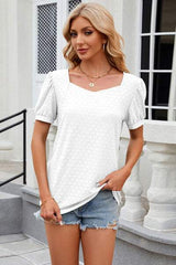 Eyelet Short Sleeve T-Shirt - Trendsi - Flyclothing LLC