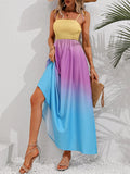 Color Block Tie Shoulder Smocked Maxi Dress - Trendsi