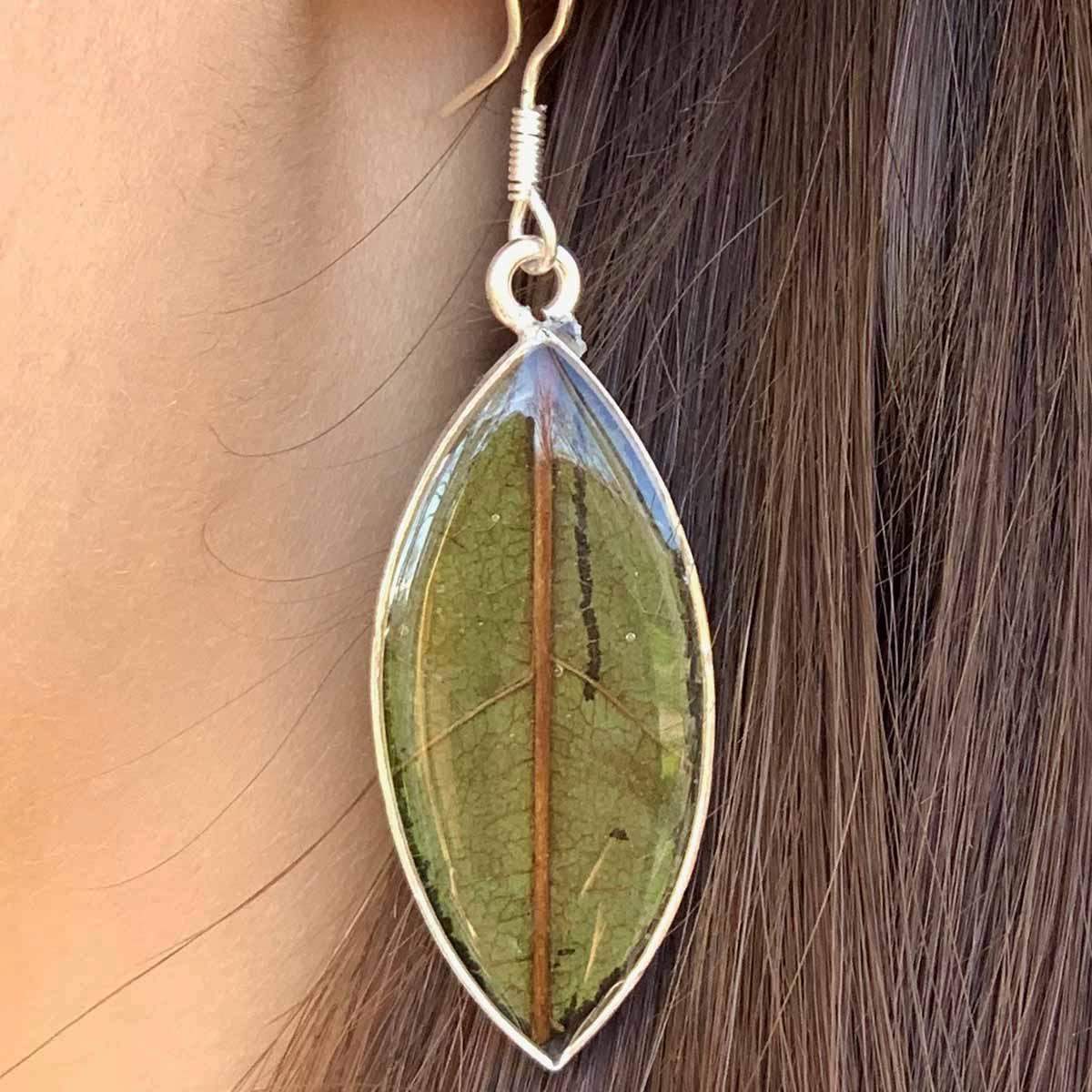 Earrings, Natural Leaf in Resin - Artisana - Flyclothing LLC