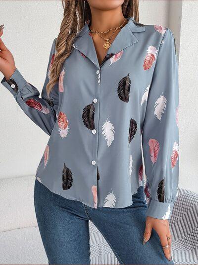 Button Up Printed Collared Neck Shirt - Trendsi