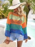 Color Block Openwork Boat Neck Cover Up - Trendsi - Flyclothing LLC