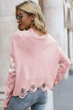 Flower Distressed Ribbed Trim Sweater - Trendsi - Flyclothing LLC