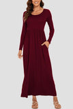Round Neck Long Sleeve Pocketed Maxi Dress - Trendsi