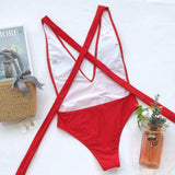 Halter Neck Deep V Tied One-Piece Swimsuit - Trendsi - Flyclothing LLC