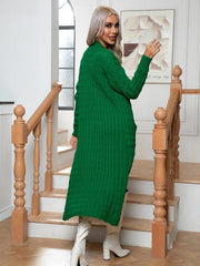 Cable-Knit Open Front Cardigan with Pockets - Trendsi