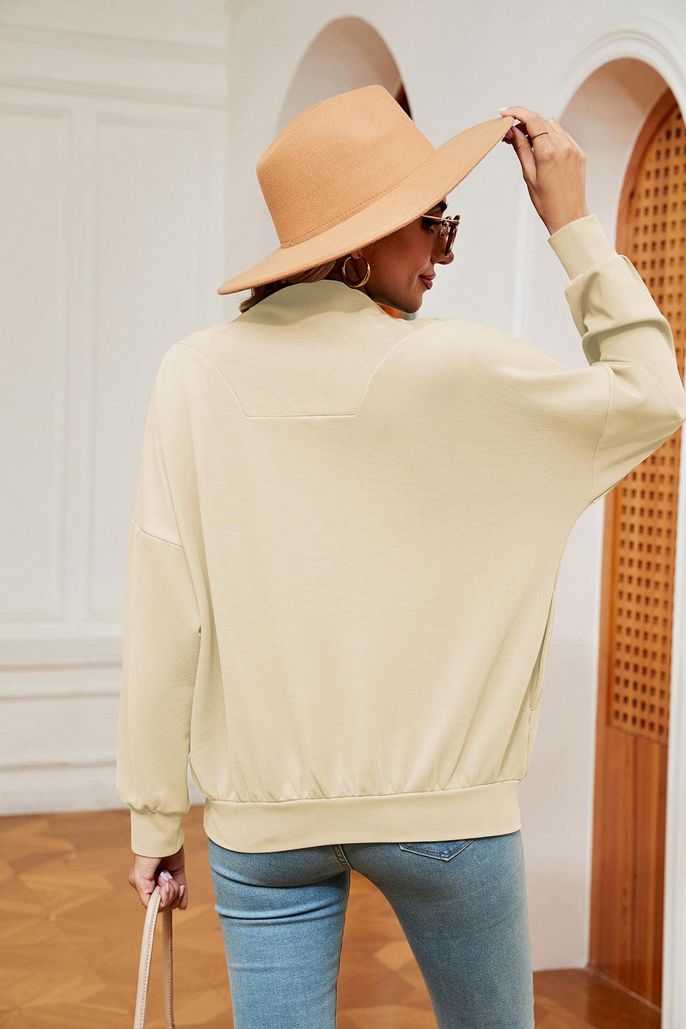 Half-Zip Dropped Shoulder Sweatshirt - Trendsi