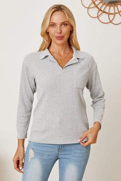 Collared Neck Dropped Shoulder T-Shirt - Trendsi - Flyclothing LLC