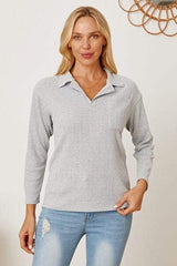 Collared Neck Dropped Shoulder T-Shirt - Trendsi - Flyclothing LLC