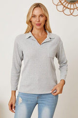 Collared Neck Dropped Shoulder T-Shirt - Trendsi