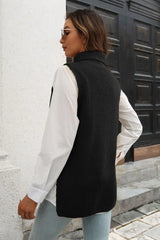 Ribbed Mock Neck Sleeveless Sweater Vest - Trendsi - Flyclothing LLC