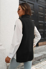 Ribbed Mock Neck Sleeveless Sweater Vest - Trendsi