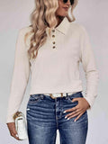 Collared Neck Buttoned Long Sleeve Top - Trendsi