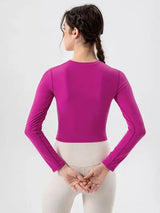 Round Neck Long Sleeve Active T-Shirt - Trendsi - Flyclothing LLC