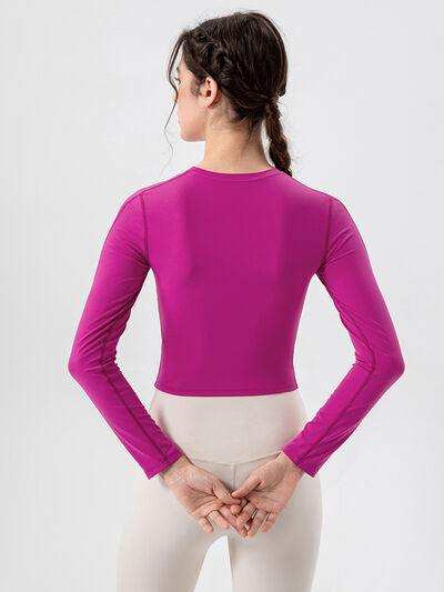 Round Neck Long Sleeve Active T-Shirt - Trendsi - Flyclothing LLC
