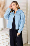 Double Take Dropped Shoulder Raw Hem Denim Jacket - Trendsi