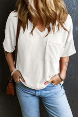 Textured V-Neck Dropped Shoulder T-Shirt - Trendsi - Flyclothing LLC