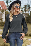 Eyelet Round Neck Long Sleeve T-Shirt - Trendsi - Flyclothing LLC