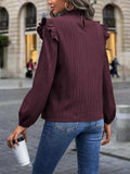 Mock Neck Ruffle Shoulder Blouse - Trendsi - Flyclothing LLC