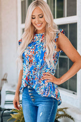 Abstract Print Ruffle Shoulder Top - Trendsi - Flyclothing LLC