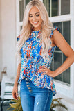 Abstract Print Ruffle Shoulder Top - Trendsi
