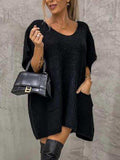 V-Neck Short Sleeve Sweater with Pockets - Trendsi - Flyclothing LLC