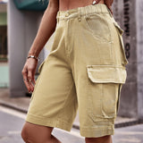 Denim Cargo Shorts with Pockets - Trendsi
