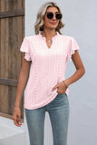 Eyelet Notched Neck Flutter Sleeve Top - Trendsi - Flyclothing LLC