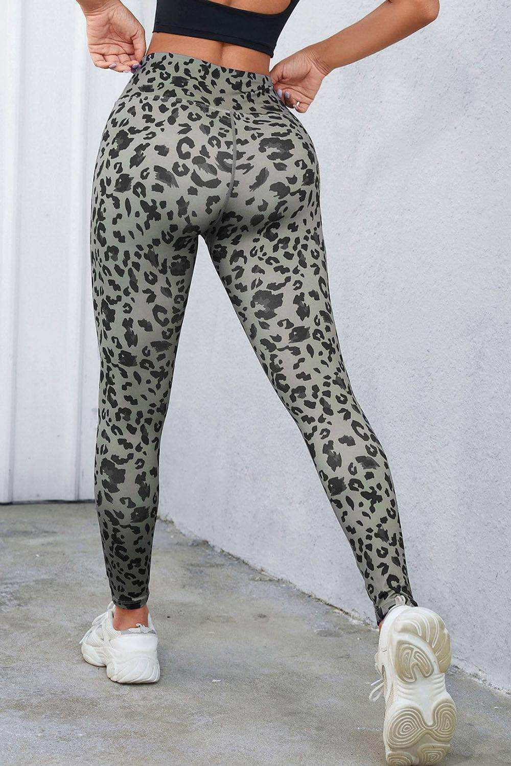 Leopard Print Wide Waistband Leggings - Trendsi - Flyclothing LLC
