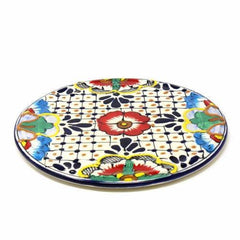Handmade Pottery 8" Trivet or Wall Hanging, Dots & Flowers - Encantada - Encantada