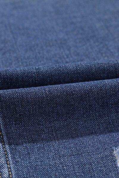 Plus Size Distressed Button Up Raw Hem Denim Jacket - Trendsi - Flyclothing LLC