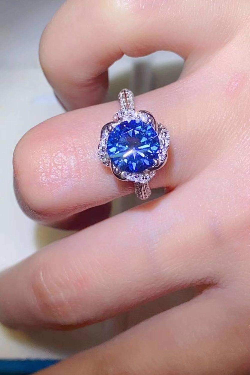 2 Carat Cobalt Blue Moissanite 925 Sterling Silver Ring - Trendsi - Flyclothing LLC