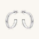 925 Sterling Silver Inlaid Moissanite C-Hoop Earrings - Trendsi - Flyclothing LLC