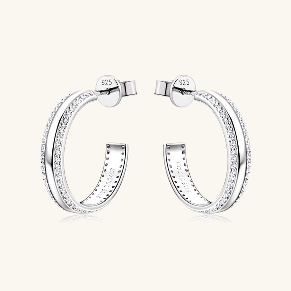 925 Sterling Silver Inlaid Moissanite C-Hoop Earrings - Trendsi - Flyclothing LLC