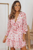 Floral Deep V Flounce Sleeve Mini Dress - Trendsi - Flyclothing LLC