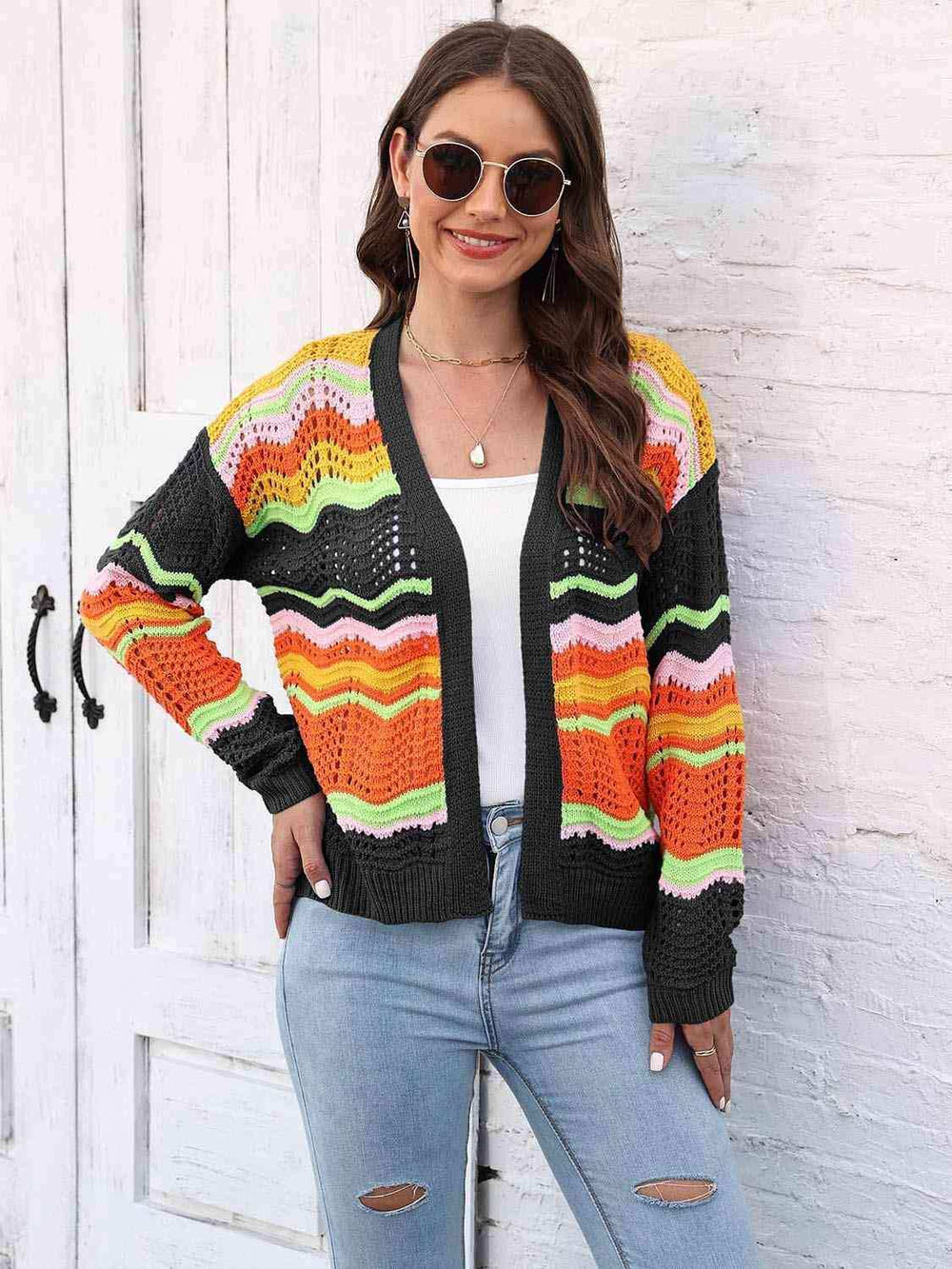 Open Front Openwork Cardigan - Trendsi - Flyclothing LLC