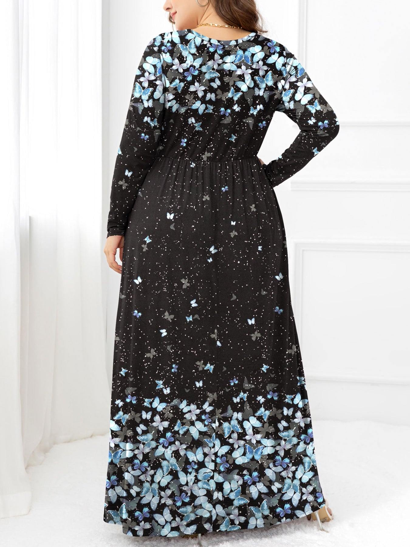 Plus Size Round Neck Maxi Dress with Pockets - Trendsi