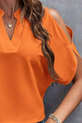 Notched Cold Shoulder Blouse - Trendsi - Flyclothing LLC
