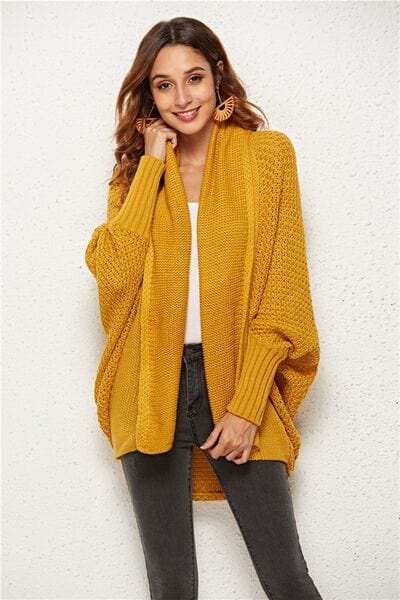 Open Front Batwing Sleeve Cardigan - Trendsi - Flyclothing LLC
